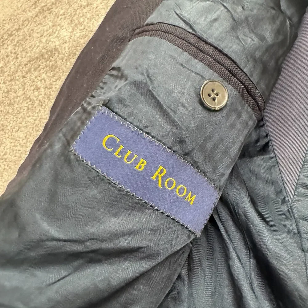 Club Room Wool Suit Blazer Jacket Mens 40 Short Navy Blue Single Vented Workwear
